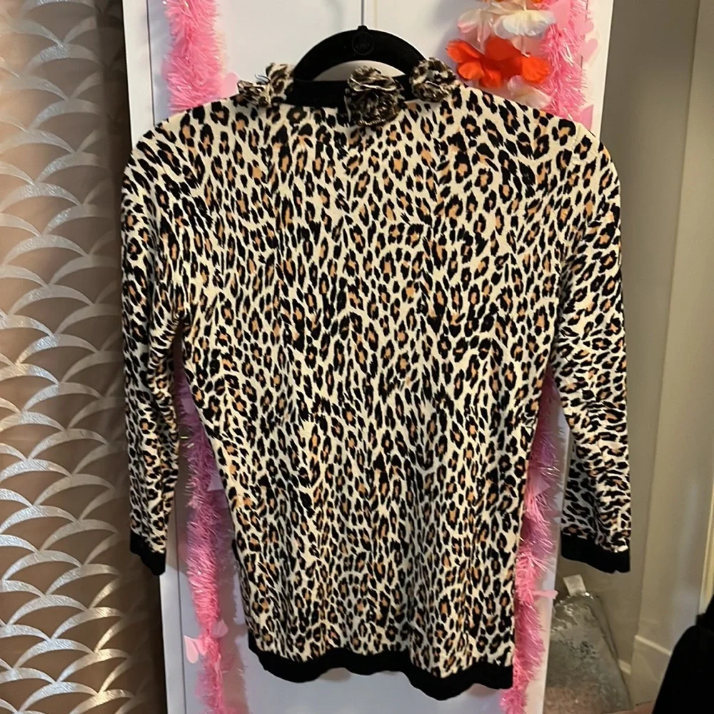 Leopard print cardigan with leopard rosettes ISA brand Size PM - Picture 6 of 7